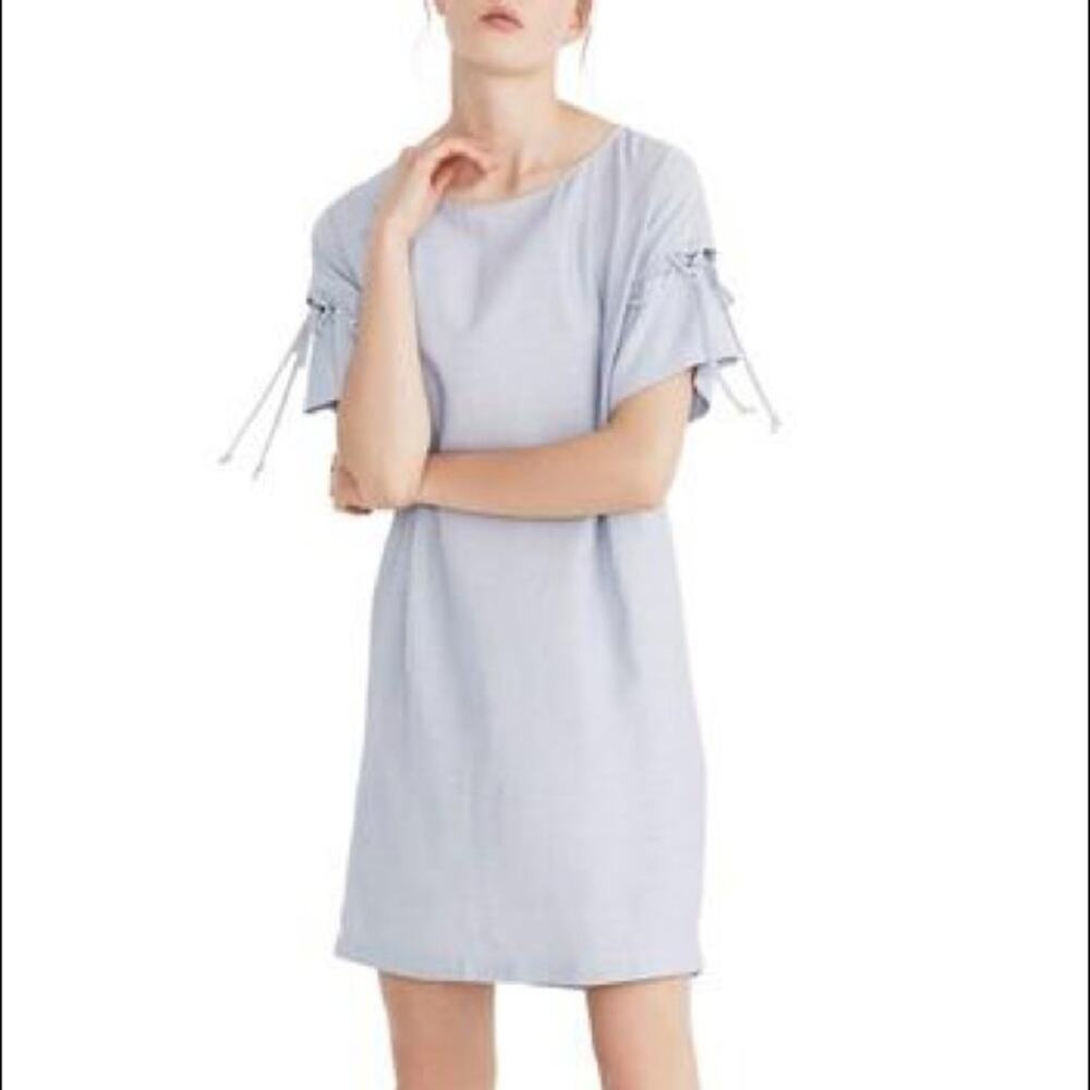 Madewell Blue Stripe Lace Up Short Sleeve Shift Dress Mini Size XXS
